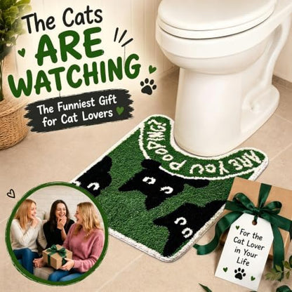 Funny Black Cat Toilet Rug - U-Shaped Toilet Contour Mat with are You Pooping? Design, Absorbent Non Slip Bathroom Mat, Machine Washable Quirky Bathroom Decor for Cat Lovers
