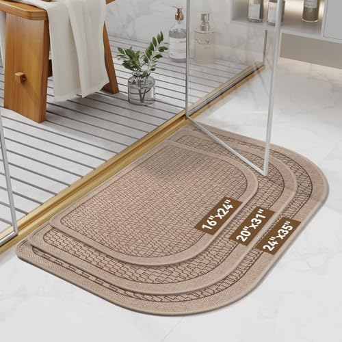 YDKGL Half Circle Bath Mat, Non Slip Thin Bathroom Rugs, Brown 20x31