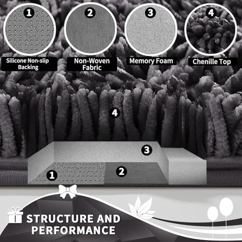 Yimobra Toilet Rugs U Shaped Washable, Extra Thick Soft Absorbent Chenille Contour Bathroom Rugs for Toilet 24x24 Inch, Quick Dry Non Slip Toilet Mat for Bath Floor, Dark Grey