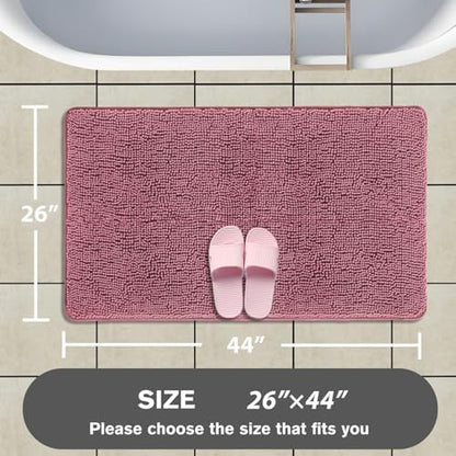 Dusty Rose Bathroom Rugs – Absorbent and Washable Bath Mat, Non-Slip, Thick Soft Chenille Bath Rugs for Bathroom Floor, Shower, Sink - 26" x 44"