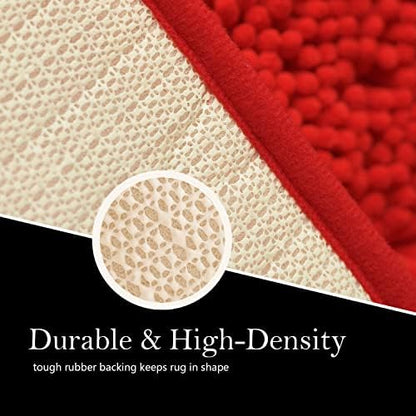 Bathroom Rugs Chenille Bath mat 2 Piece Set, Super Absorbent, Strong PVC Non Slip Backing, Bath mats for Bathroom, Plush Shaggy, Thick, Machine Washable, Bathtub, Toilet.(Red)