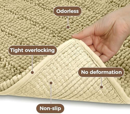 Bcoimo Bath Rug Mat,Beige Chenille High Absorbent Long Bathroom Runner Rugs