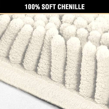H.VERSAILTEX Microfiber Bath Rugs Chenille Floor Mat Ultra Soft Washable Bathroom Dry Fast Water Absorbent Bedroom Area Rugs Indoor Mats for Entryway, Cream 20" x 32"/17" x 24"