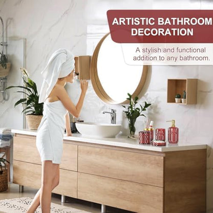 Red Bathroom Accessories Set, Glass Soap Dispenser Set with Rust Proof Stainless Steel Pump, Soap Holder, Toothbrush Holder, Tumbler, Cotton Swab Jars, Wine Red Bathroom Set Bathroom Decor Sets Gift