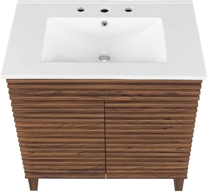 Modway Render 30" Bathroom Vanity with Sink in Walnut White