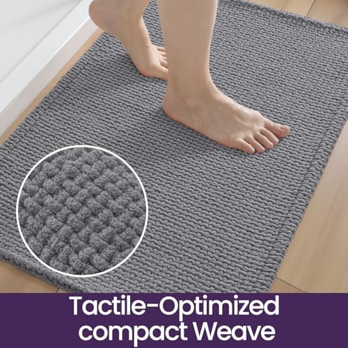 DEXI Chenille Bath Mat 36x24, Soft Absorbent Bathroom Rugs, Grey