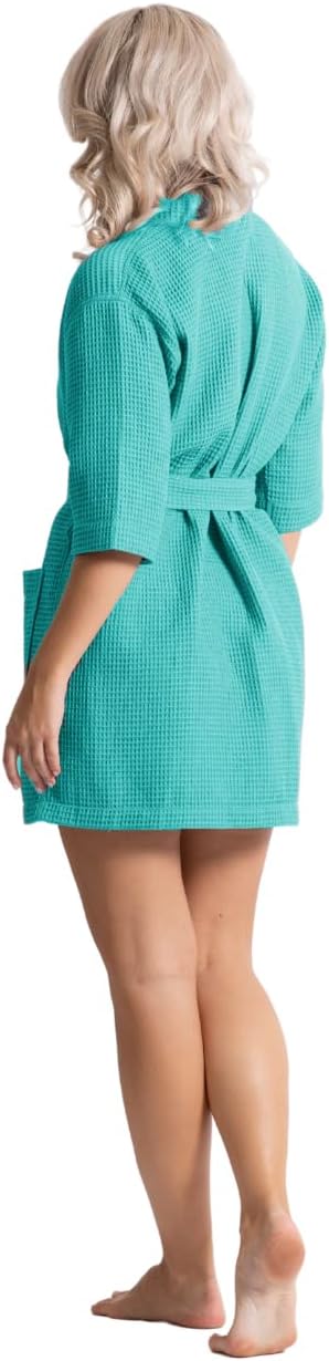 Lightweight Waffle Knit Bath, Spa & Bridesmaids Kimono Short Robes for Women - Quick Dry & Soft