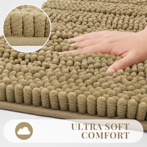 Bcoimo Large Bathroom Rug, Chenille Bath Mat with High Low Pile Design, Soft Absorbent Non Slip Bath Rug, Machine Washable Quick Dry Mat for Shower, Tub, Sink and Vanity