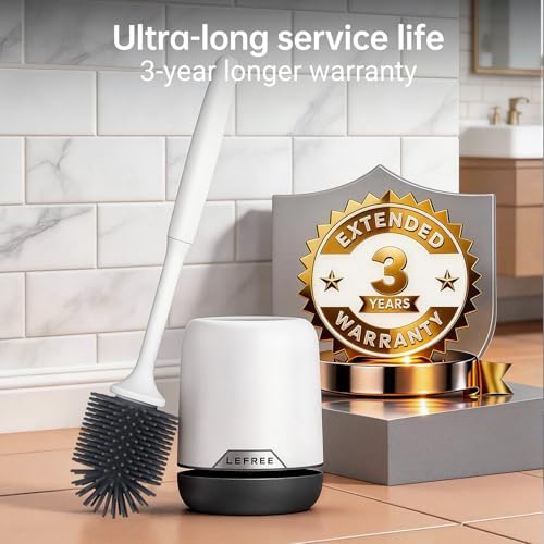 Lefree Silicone Toilet Brush and Holder Set with Ventilated Holder, Floor Standing & Wall Mounted Toilet Scrubber