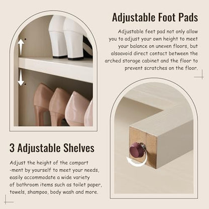 IFBUY 71" Tall Arched Bathroom Storage Cabinet, 8-Tier Modern Farmhouse Storage Cabinet with Adjustable Shelves, Wood Freestanding Cabinet for Bathroom, Living Room, Entryway, Hallway (Cream)