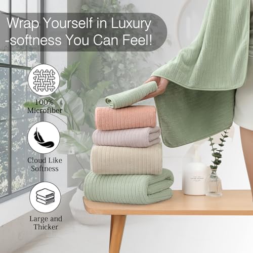 18 Piece Family Bath Towel Set Include 6 Bath Towels,6 Hand Towels and 6 Washcloths Soft Bathroom Towel with Hanging Loops,Highly Absorbent Quick Dry Towels Set for Bathroom,Hotel and Spa-Green
