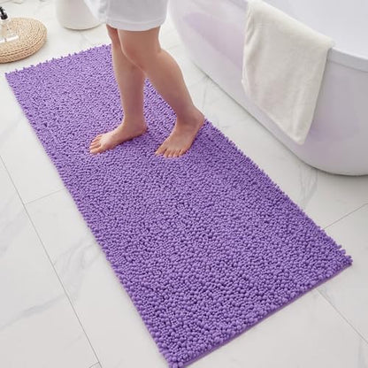 Bathroom Rugs Non Slip Washable 55x24, Extra Thick Soft Chenille Absorbent Bath Mat, High Density Barrier Non Slip Backing, Quick Dry Plush Shaggy Floor Carpet for Tub&Shower, Purple