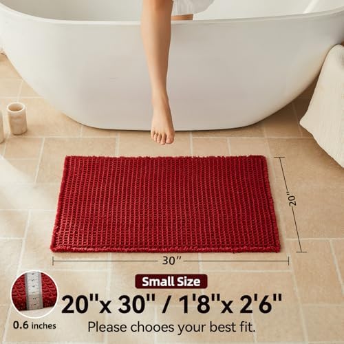 Triohero Waffle Bath Mat, Boho Bathroom Rugs Non Slip, 20x30 Burgundy