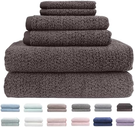 Everplush Diamond Jacquard 6 Pieces Bath Towel Set, Luxury Super Soft Oversized everplush Towels, Highly Absorbent Diamond Jacquard Quick Dry Bath Towel for Bathroom Charcoal