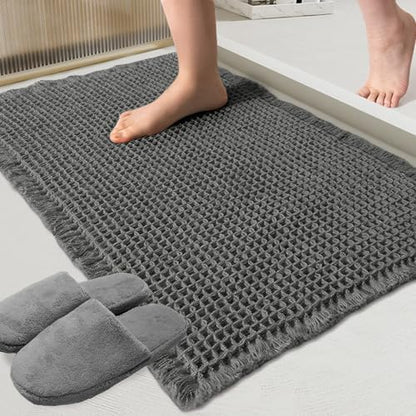 ZALL Dark Grey Waffle Bath Mat,Super Absorbent Non Slip Bathroom Rug, Gray 24x36inch, Machine Washable Ultra Soft Floor Mats