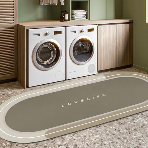 Rubber Bath mats Quick-Drying Non-Slip Bathroom mat Super Absorbent Bath mat Instant Dry Bath mat, Bathroom Rug in Front of The Kitchen Sink, Shower Room, Bathtub, Oval(Beige+17x59in)
