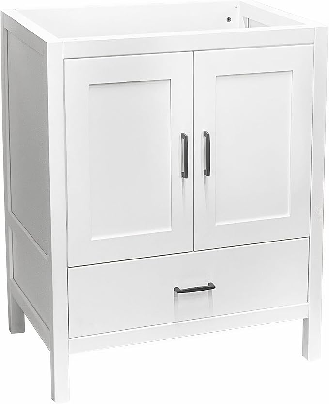 30" White Bathroom Vanity Base Only – Freestanding Solid Wood Sink Cabinet with Bottom Drawer, Shaker Style Storage, No Top or Sink, 30" W x 21" D x 34.5" H