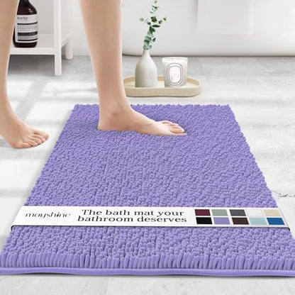 MAYSHINE Small Plush Shaggy Chenille Bath Mat 24"x17" Extra Soft, Super Absorbent, Non-Slip Bathroom Rug | Fluffy Microfiber, Area Rug Sets for Bathroom Floor, Kitchen, Living Room | Lavender