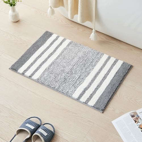 CozeCube Grey Striped 32"x20" Non Slip Washable Bath Mat