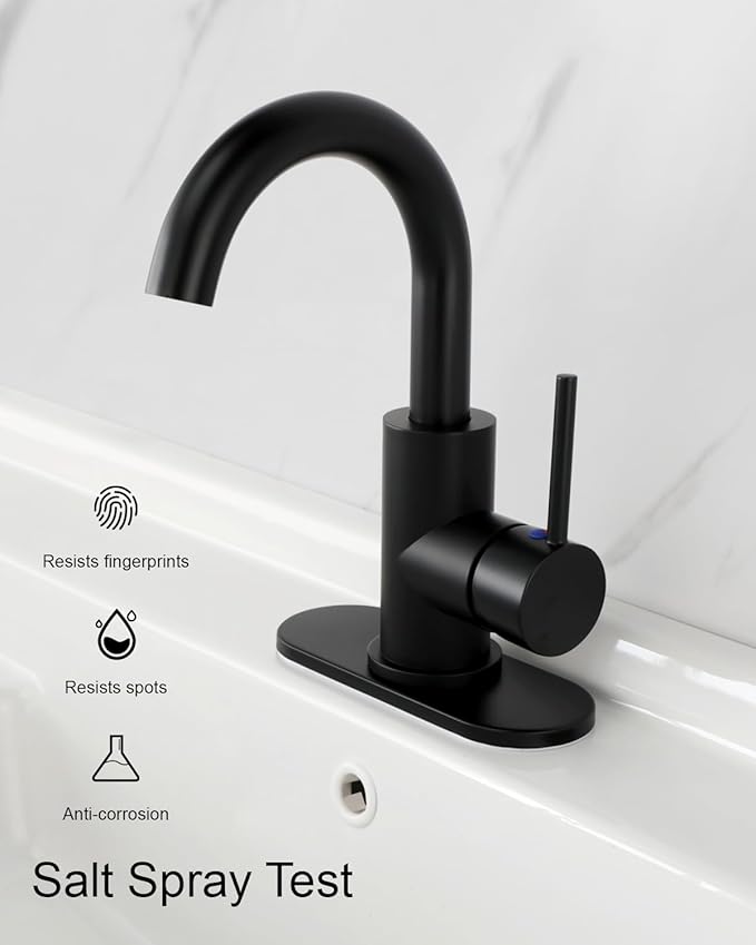 RKF Single-Handle Bathroom Sink Faucet, Swivel Spout, with Pop-up Drain with Overflow and Supply Hose,Bar Sink Faucet,Small Kitchen Faucet Tap,Matte Black,BF3501P-MB