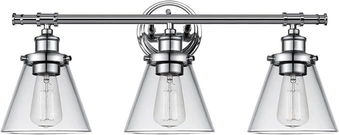 Globe Electric 51445 Parker 3-Light Vanity Light, Chrome, Clear Glass Shades, Bulb Not Included