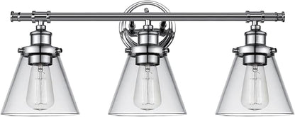 Globe Electric 51445 Parker 3-Light Vanity Light, Chrome, Clear Glass Shades, Bulb Not Included