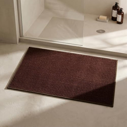 Triohero Bathroom Rugs Non Slip Washable, Super Absorbent Thin Bath Mat Small Quick Dry Low Pile Bathroom Rug, Brown 20"x30"