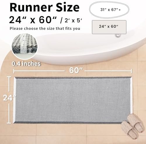 Long Bath Mat, Waffle Bathroom Runner Rug Non Slip Washable, 24 x 60