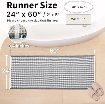Long Bath Mat, Waffle Bathroom Runner Rug Non Slip Washable, 24 x 60