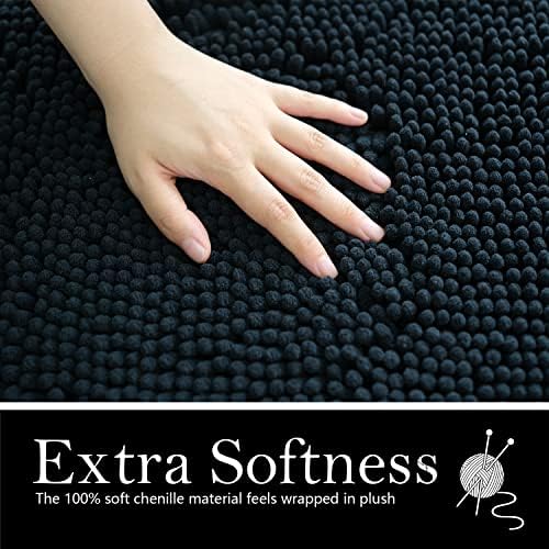 Bathroom Rugs Chenille Bath mat 2 Piece Set, Super Absorbent, PVC Non Slip Backing, Bath mats for Bathroom, Plush Shaggy, Thick, Machine Washable, Bathtub, Shower, Toilet.(Black)
