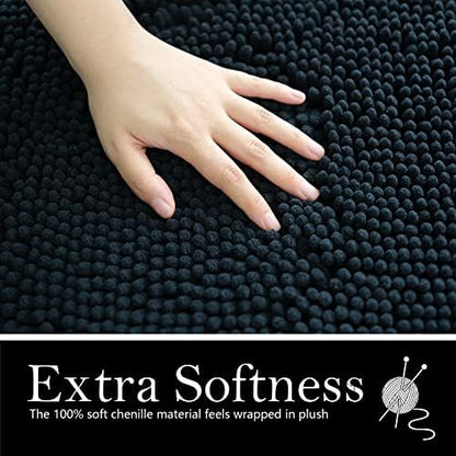 Bathroom Rugs Chenille Bath mat 2 Piece Set, Super Absorbent, Strong PVC Non Slip Backing, Bath mats for Bathroom, Plush Shaggy, Thick, Machine Washable, Bathtub, Shower, Toilet.(Black)
