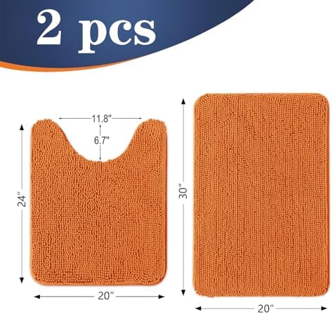 OLANLY Chenille Bathroom Rugs Mats Sets 2 Piece, 30"x20"+24"x20", Clay