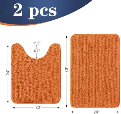 OLANLY Chenille Bathroom Rugs Mats Sets 2 Piece, 30"x20"+24"x20", Clay