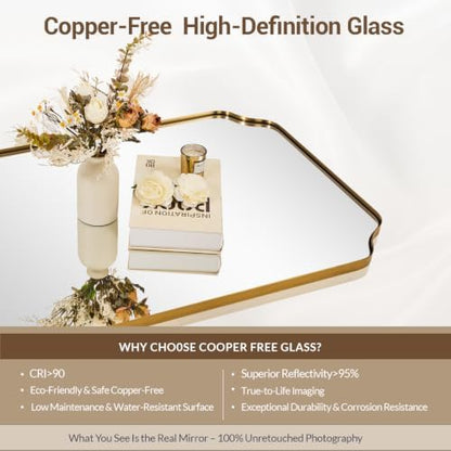 MIRRORART Gold Bathroom Mirrors for Wall, 22x30‘’ Scalloped Brass Mirror