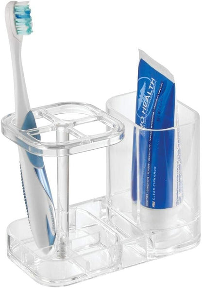 InterDesign Med+ BPA-Free Plastic Divided Toothbrush Holder - 5.6" x 3.25" x 4.55", Clear