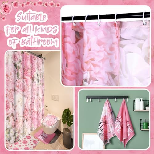 Honoson 8 Pcs Spring Floral Shower Curtain Set with Rugs and Towels