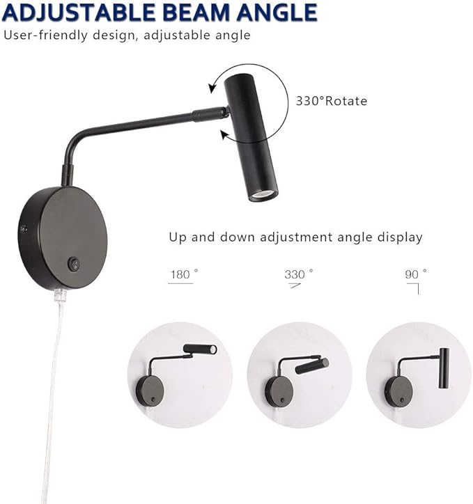 Joossnwell Wall Lights with Plug in Cord, Industrial Wall Lamps for Bedroom with on Off Switch Warm White 3000K Black-1 Pack