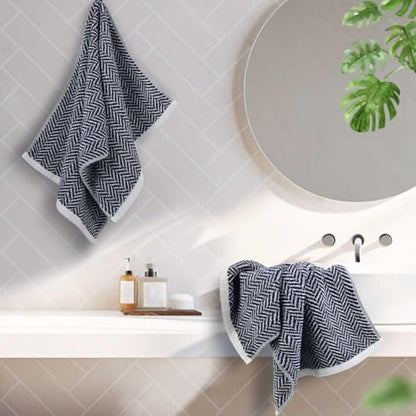Cleanbear Hand Towels for Bathroom 4 Pack - Herringbone Stripes, 13” x 28”