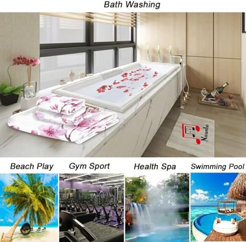 Naanle Romantic Pink Cherry Blossoms Soft Decor 3 Pcs Towels Set, 1 Bath Towel+1 Hand Towel+1 Washcloth, Multipurpose for Bathroom, Hotel, Gym, Spa and Beach