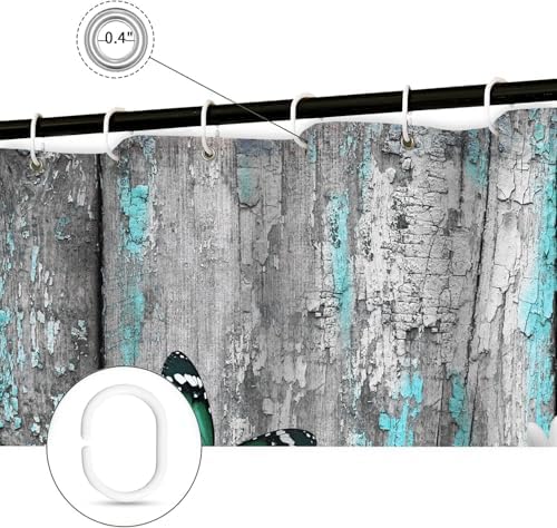 Funny Highland Cow Shower Curtain for Bathroom Decor, Teal Farm Teal Daisy Floral Flowers and Butterfly on Country Wooden Farmhouse Bath Curtain Country Animal Flower Waterproof 12 Hooks 47X64in
