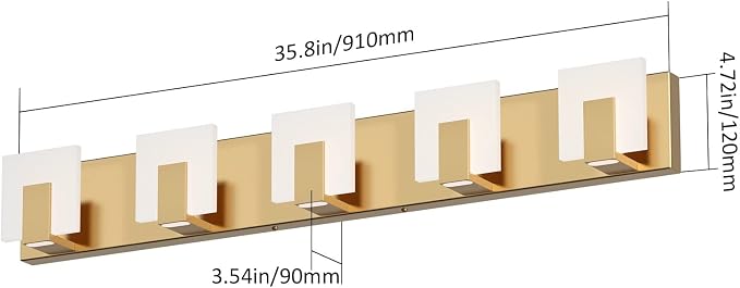 Aipsun Gold Bathroom Vanity Lighting Fixtures Modern LED 5 Lights Vanity Light for Bathroom Up and Down Wall Light Fixtures 6000K