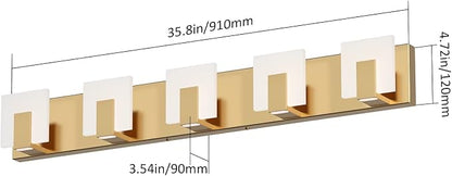 Aipsun Gold Bathroom Vanity Lighting Fixtures Modern LED 5 Lights Vanity Light for Bathroom Up and Down Wall Light Fixtures 6000K