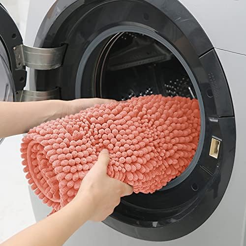 ACCUMTEK Striped Coral Bathroom Rug Mat 44"x24" Ultra Soft, Non Slip Chenille Bath Rugs, Absorbent Plush Shaggy Bath Mats for Bathroom, Bedroom, Kitchen, Shower, Tub