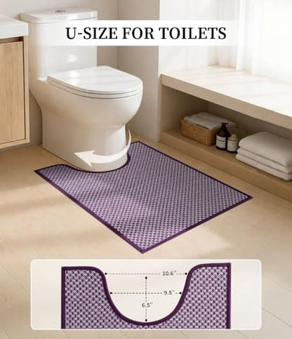 YIHOUSE Purple Bathroom Rugs Sets 3 Pieces,Thin Bath Mat Quick Dry