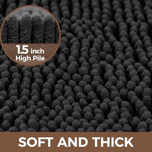 Bcoimo U Shaped Bath Rug Mat Set,2 Piece Chenille Black Toilet Bathroom Rug