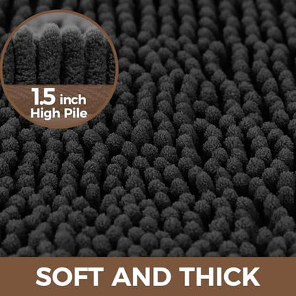Bcoimo U Shaped Bath Rug Mat Set,2 Piece Chenille Black Toilet Bathroom Rug