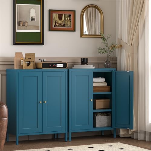 YAUWOH Metal Bathroom Storage Cabinet,Bathroom Floor Storage Cabinet with 2 Adjustable Shelves and 2 Doors,Freestanding Sideboard for Small Spaces, Living Room, Home Office, Dining Room