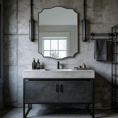 ANDY STAR 32"x40" Black Bathroom Mirror, Scalloped Mirrors for Bathroom, Black Arched Mirror with Elegant Curved Scallop Design, Premium Stainless Steel Thin Frame, Hangs Horizontally or Vertically
