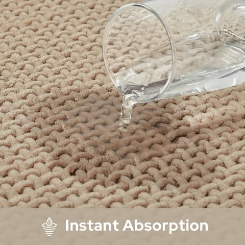 HOMEIDEAS Bathroom Rugs Set 2 Piece Thin Non Slip, Beige 17"x24"+20"x32"