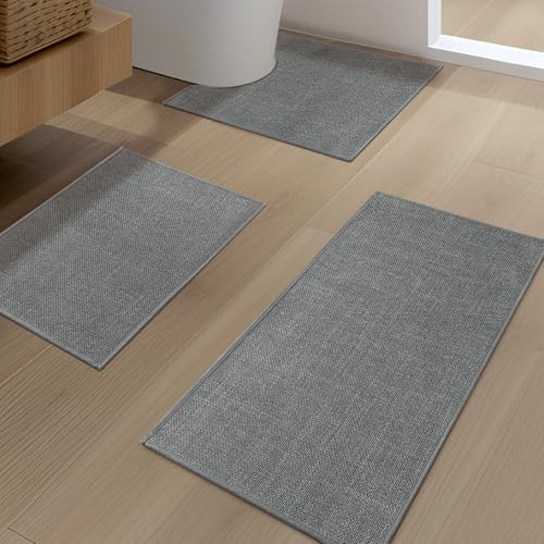 YIHOUSE Bathroom Rugs Thin Bath Mat Sets 3 Pieces Quick Dry,Grey